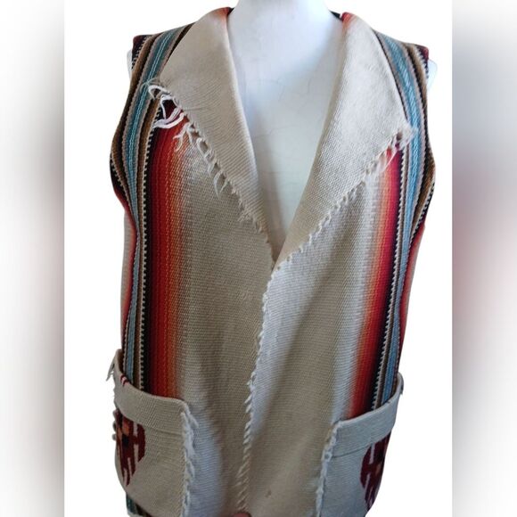Authentic Chimayo  Hand Woven Publeo Indian Vest Vintage From 1940s - Picture 5 of 11